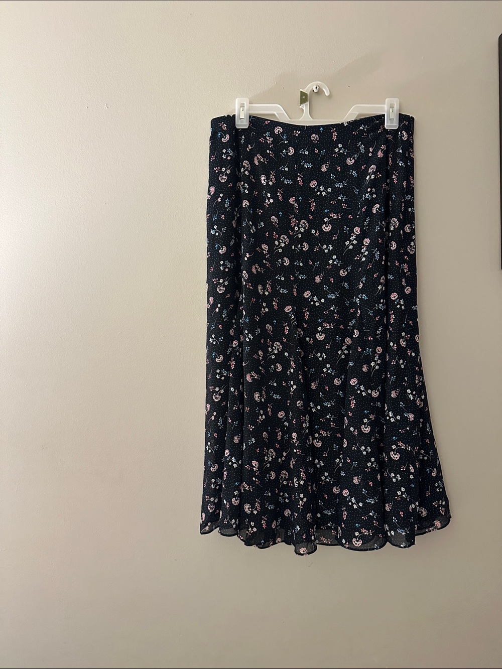 Hobbs Black Floral Midi Skirt with Pink & Blue Accents